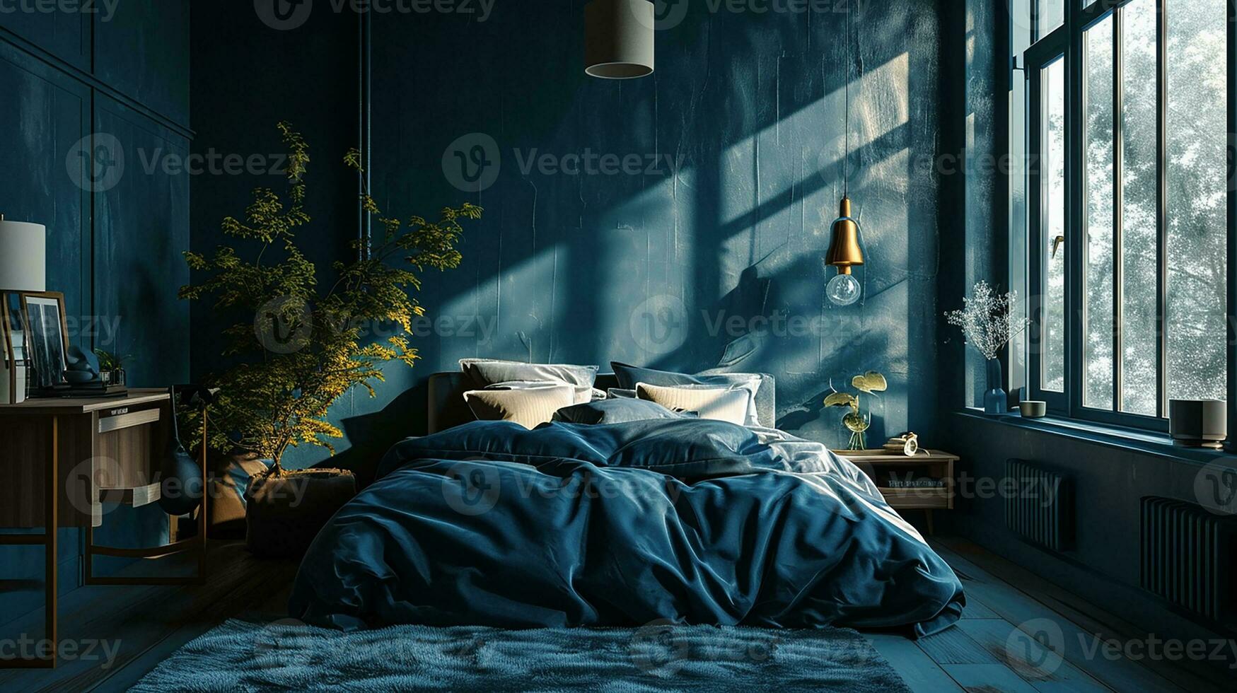 AI generated Bedroom interior design minimal aesthetic 3d rendered photo