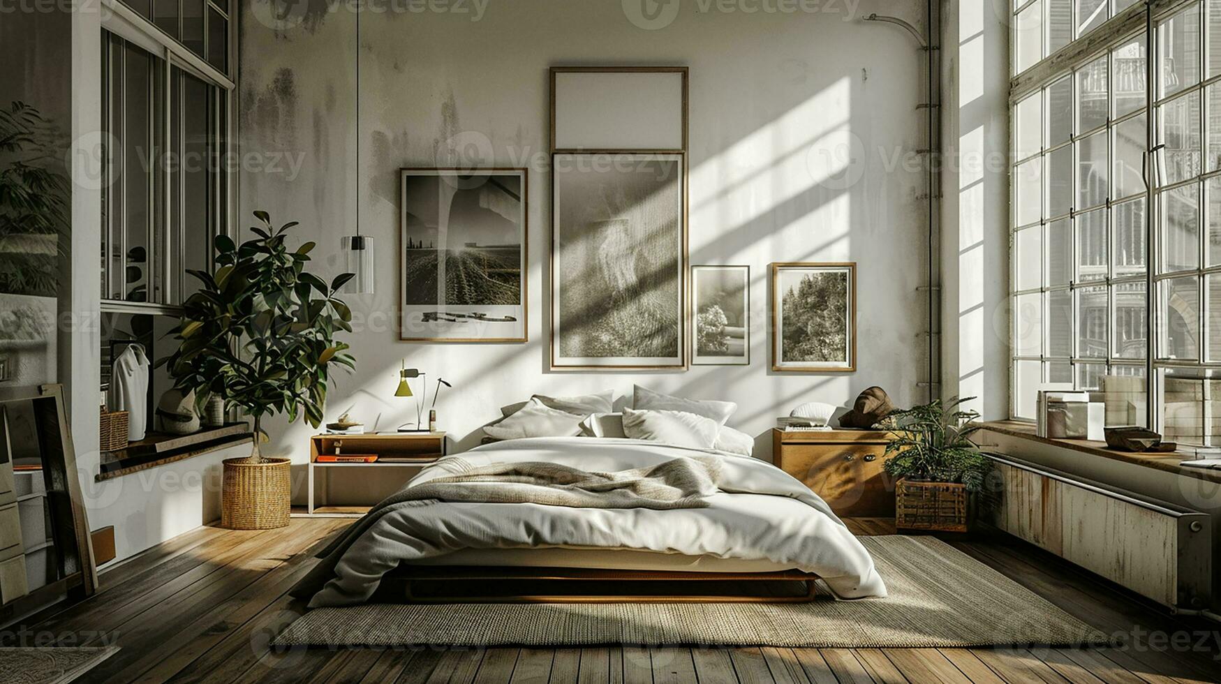 AI generated Bedroom interior design minimal aesthetic 3d rendered photo