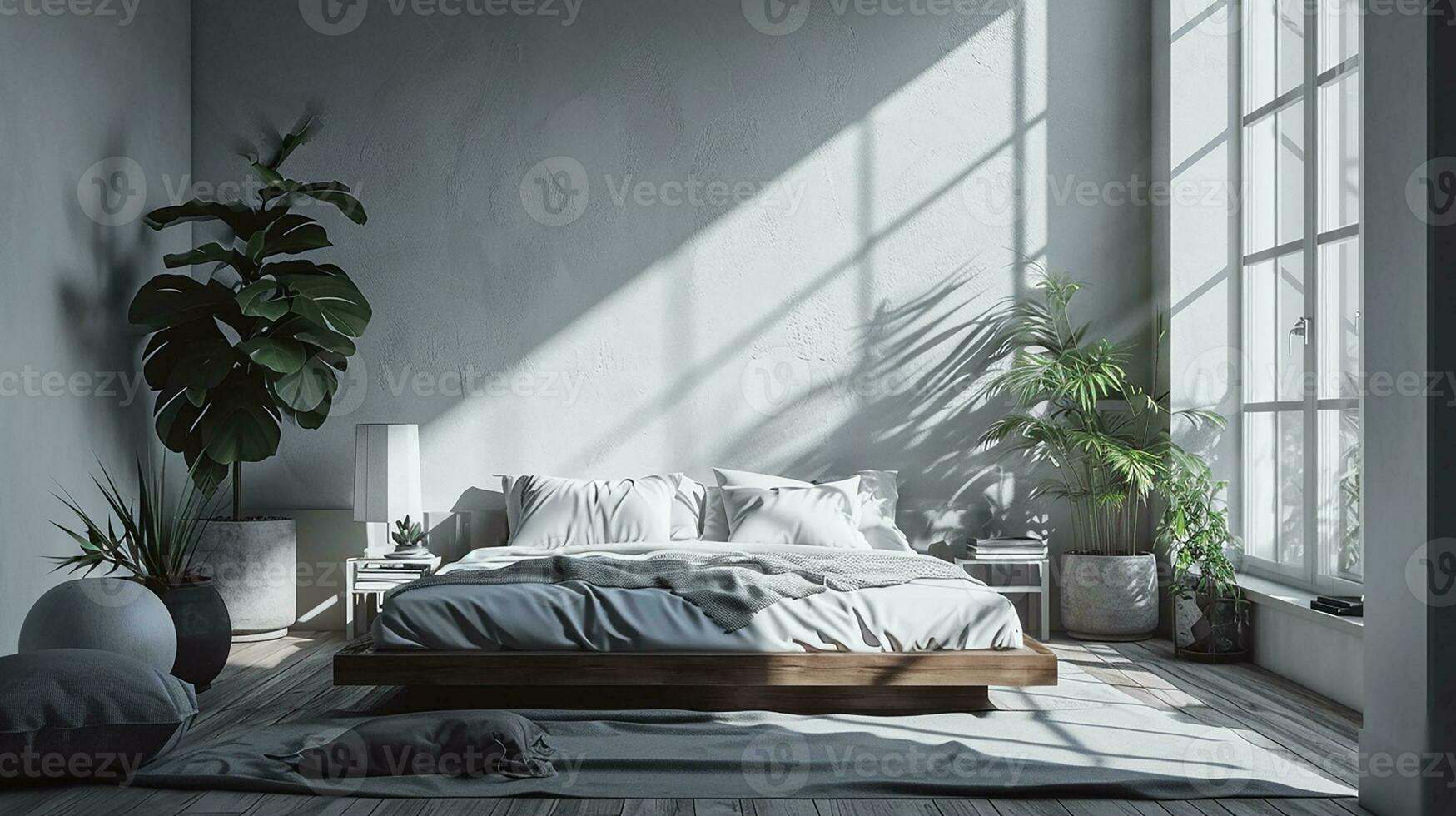 AI generated Bedroom interior design minimal aesthetic 3d rendered photo