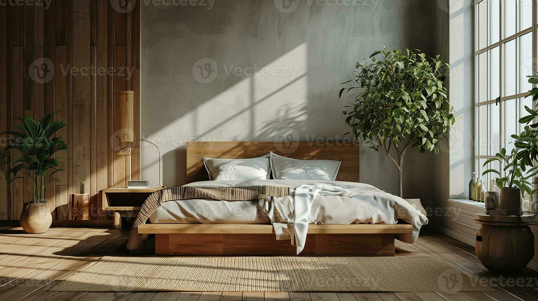 AI generated Bedroom interior design minimal aesthetic 3d rendered photo