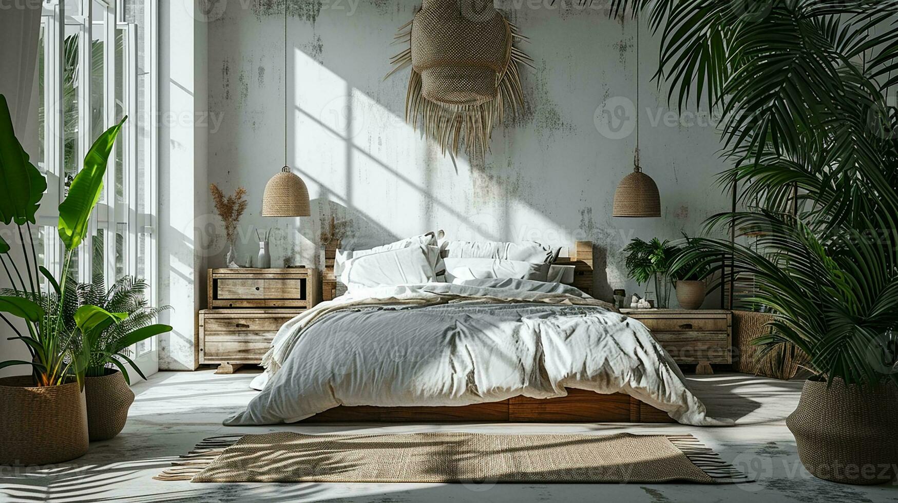 AI generated Bedroom interior design minimal aesthetic 3d rendered photo