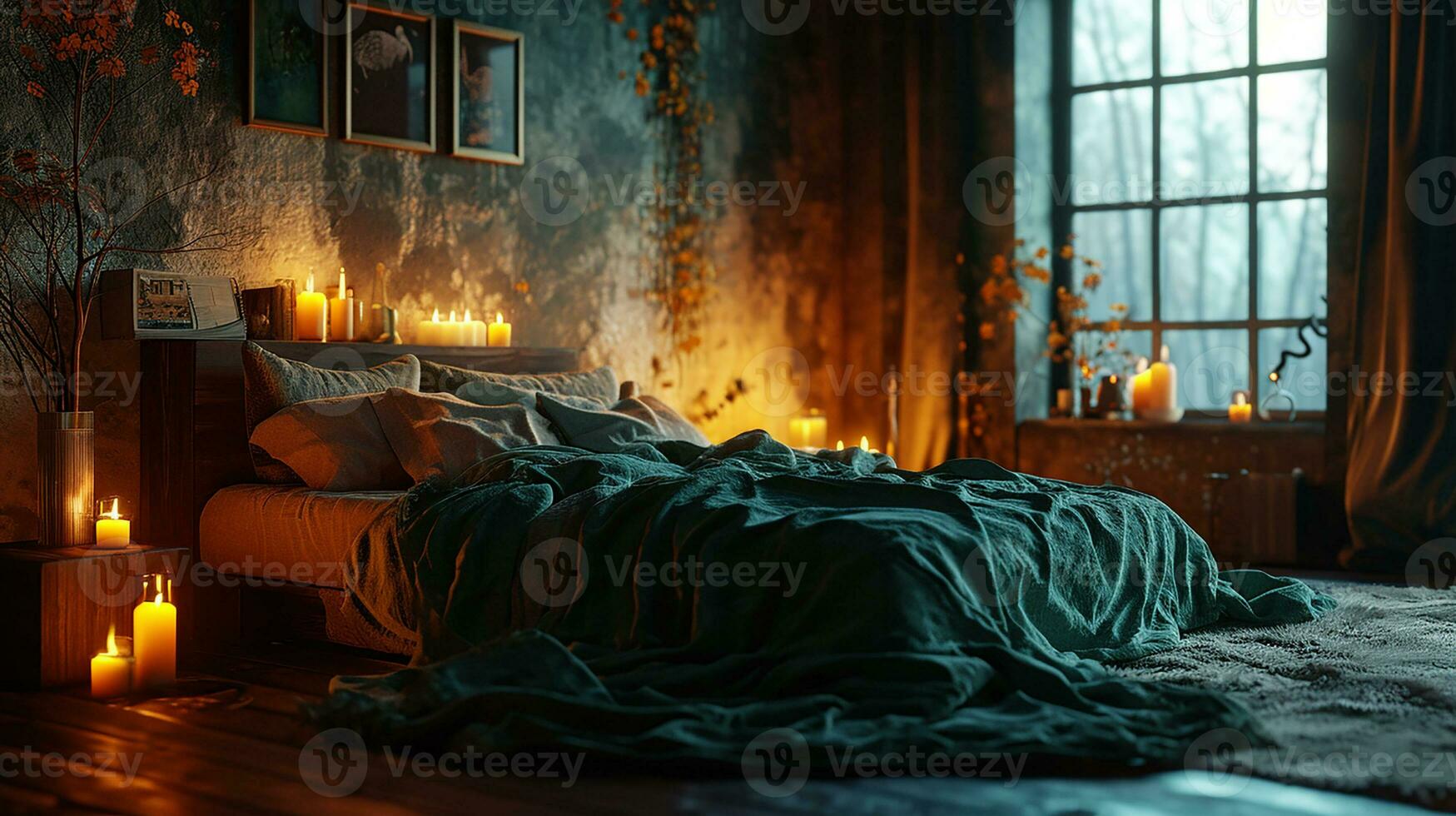 AI generated Bedroom interior design minimal aesthetic 3d rendered photo