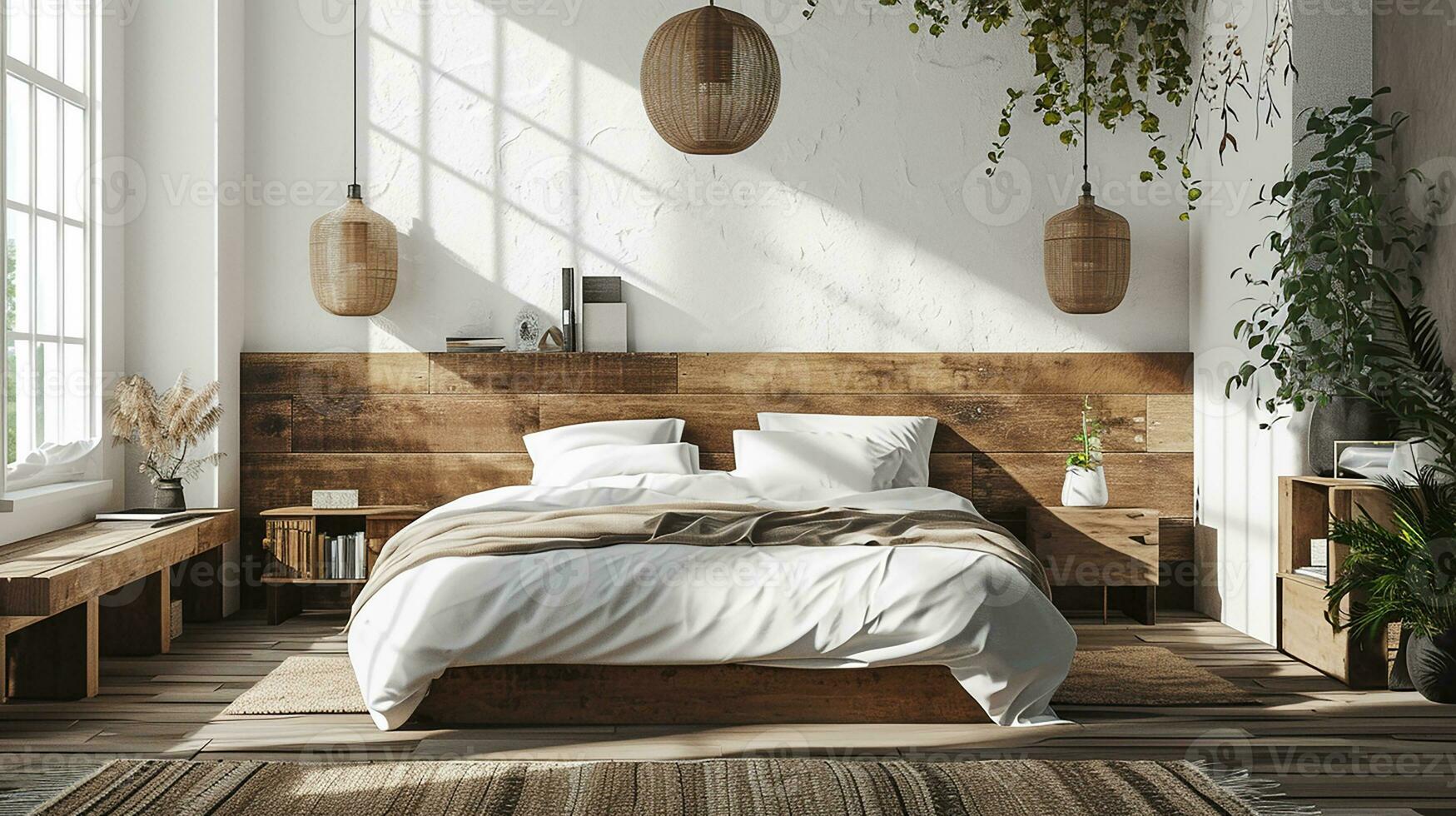 AI generated Bedroom interior design minimal aesthetic 3d rendered photo