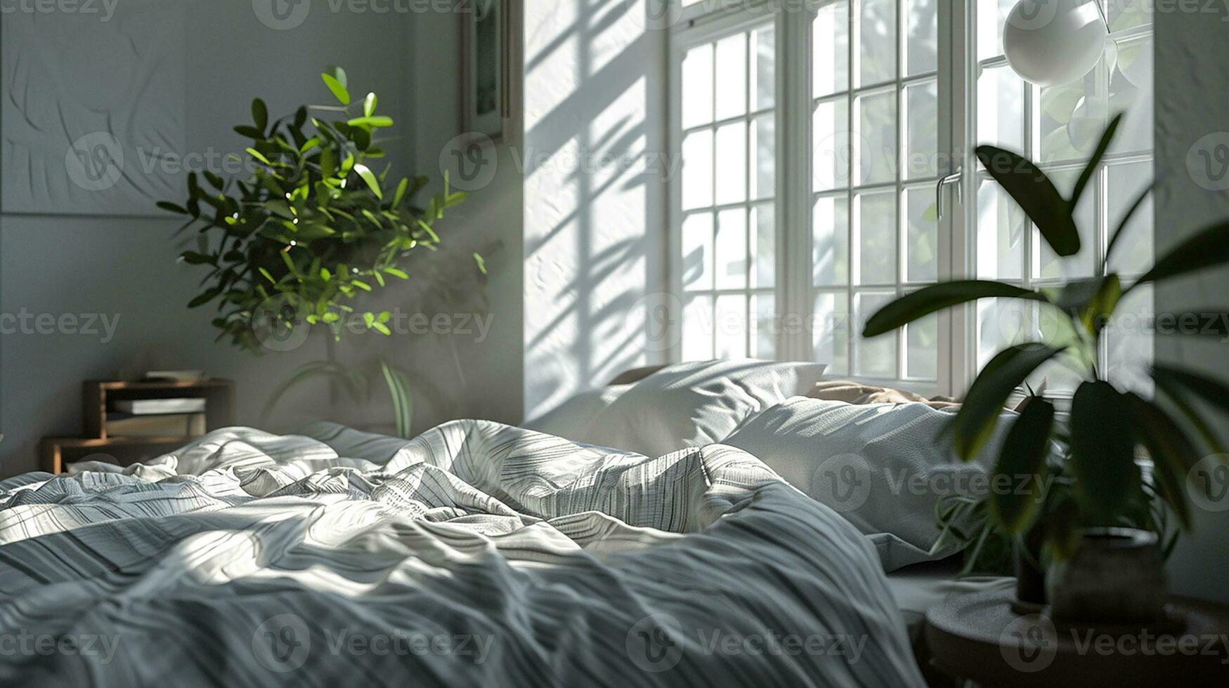 AI generated Bedroom interior design minimal aesthetic 3d rendered photo