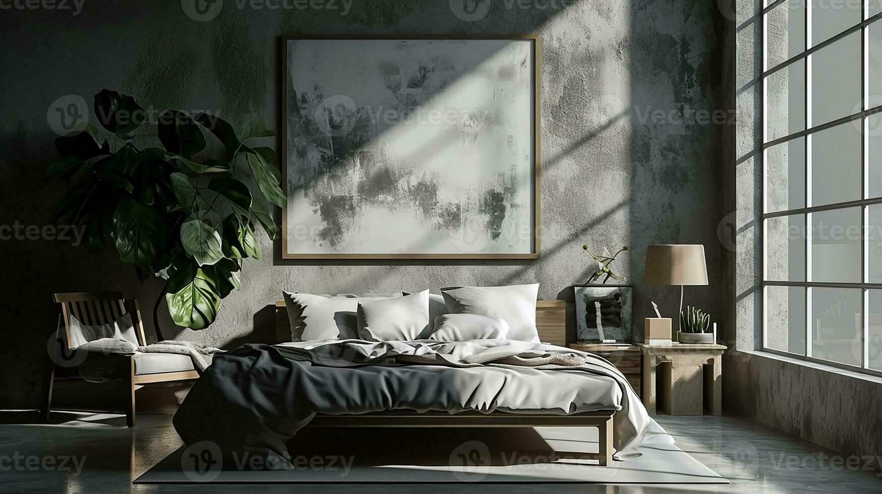 AI generated Bedroom interior design minimal aesthetic 3d rendered photo