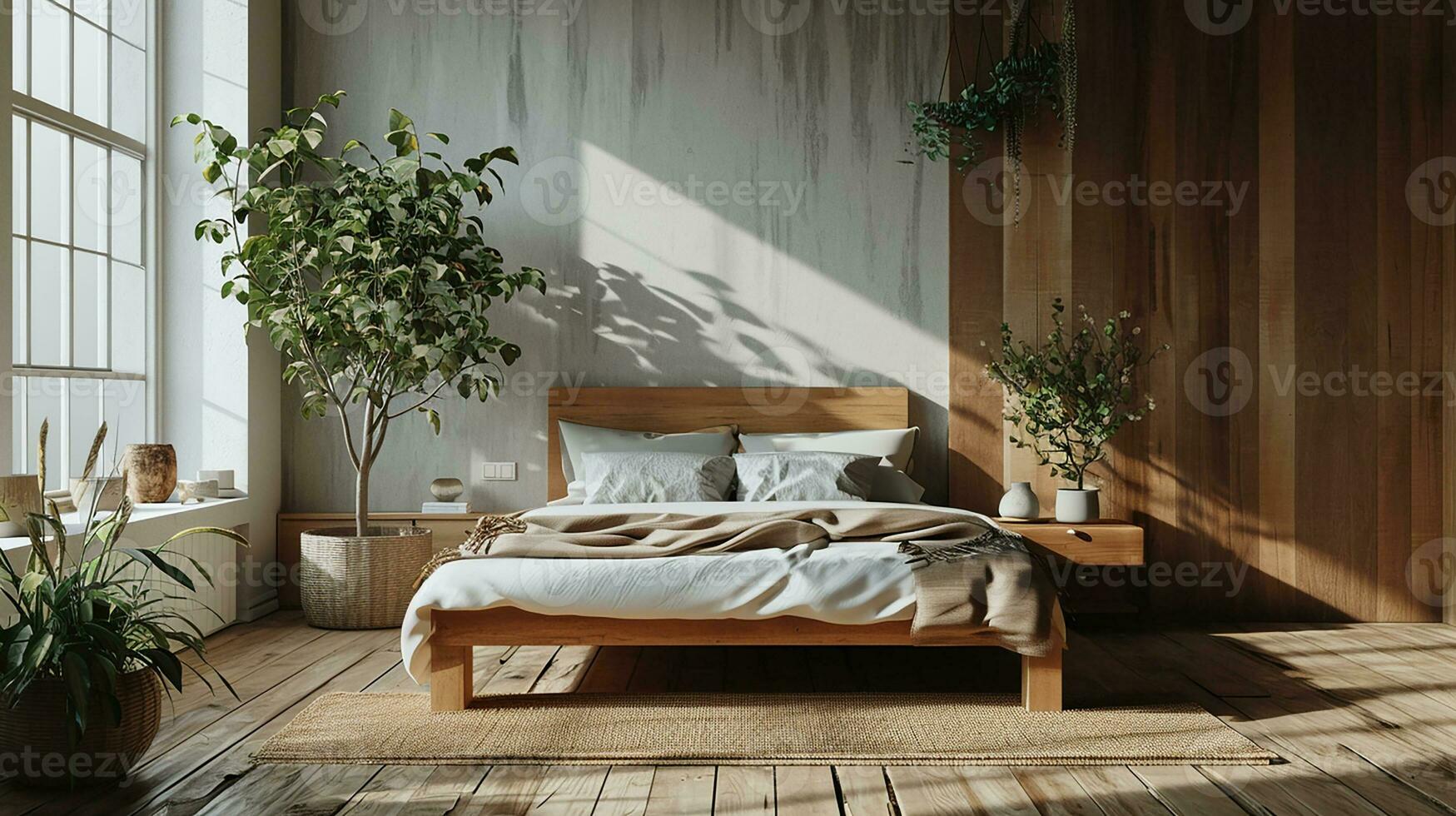 AI generated Bedroom interior design minimal aesthetic 3d rendered photo