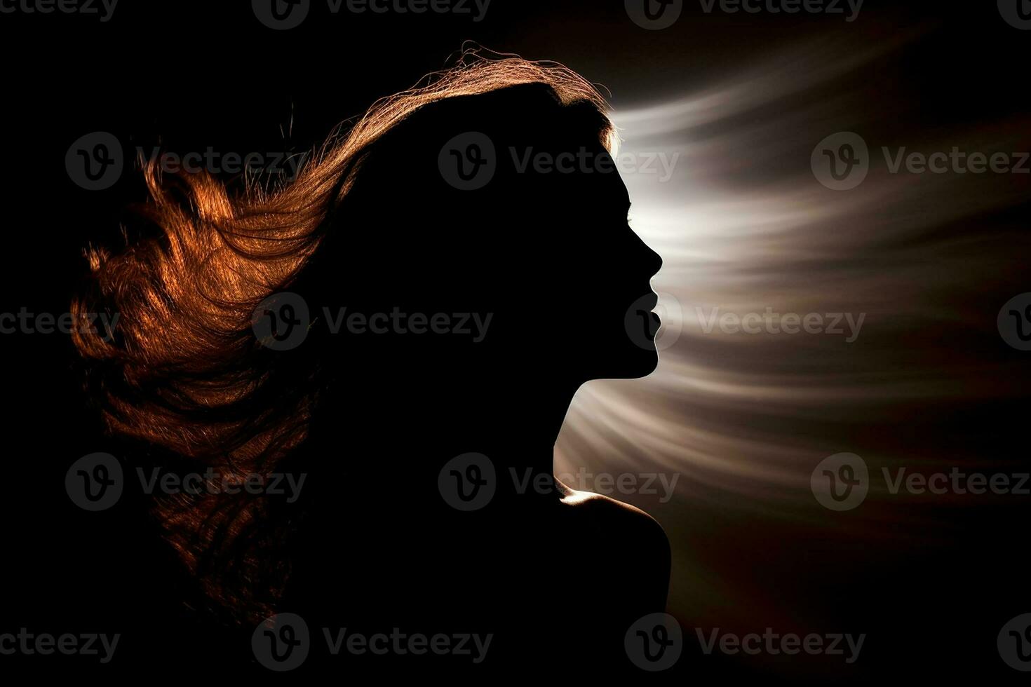 AI generated Silhouette of a female standing with long hair photo