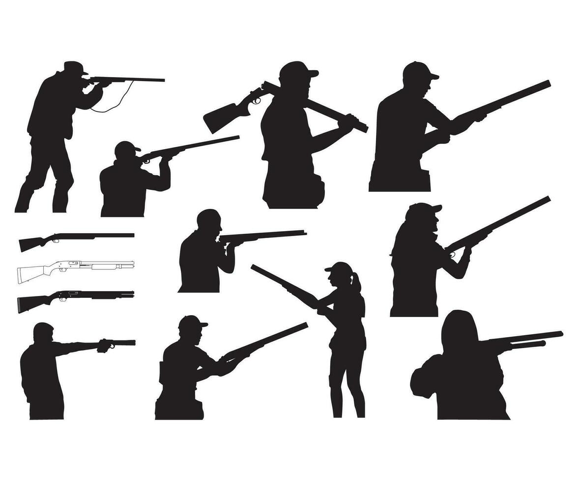 Shooting Silhouette, Hunting  Shooting Vector, Skeet Shooting, Shooting Players, Shotgun  Vector