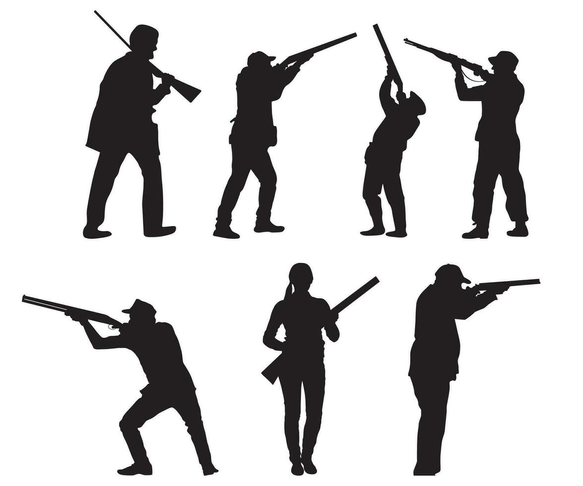 Shooting Silhouette, Hunting  Shooting Vector, Skeet Shooting, Shooting Players, Shotgun  Vector