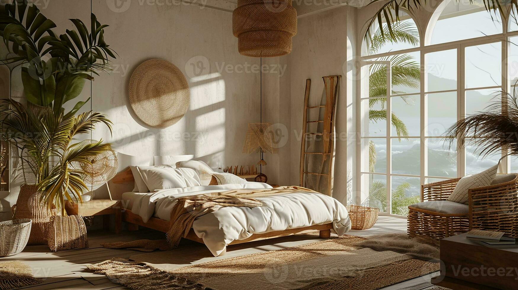 AI generated Bedroom interior design minimal aesthetic 3d rendered photo