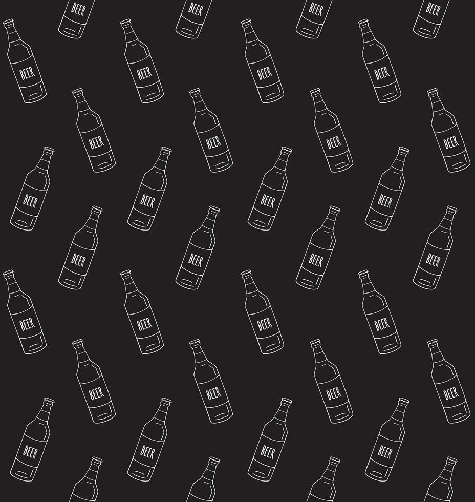Vector seamless pattern of hand drawn beer bottle