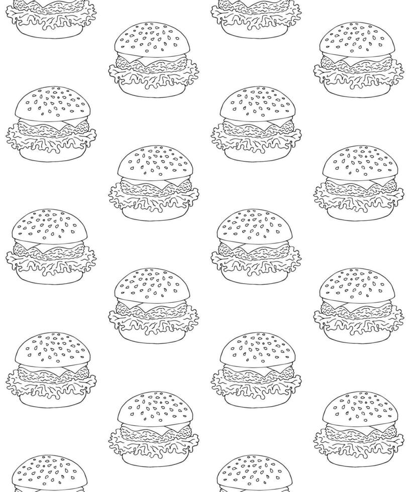Vector seamless pattern of sketch outline burger