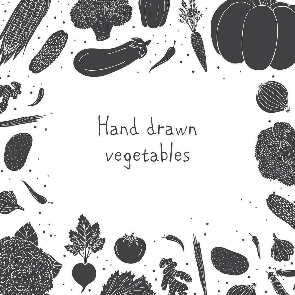 Vector hand drawn doodle sketch vegetables frame