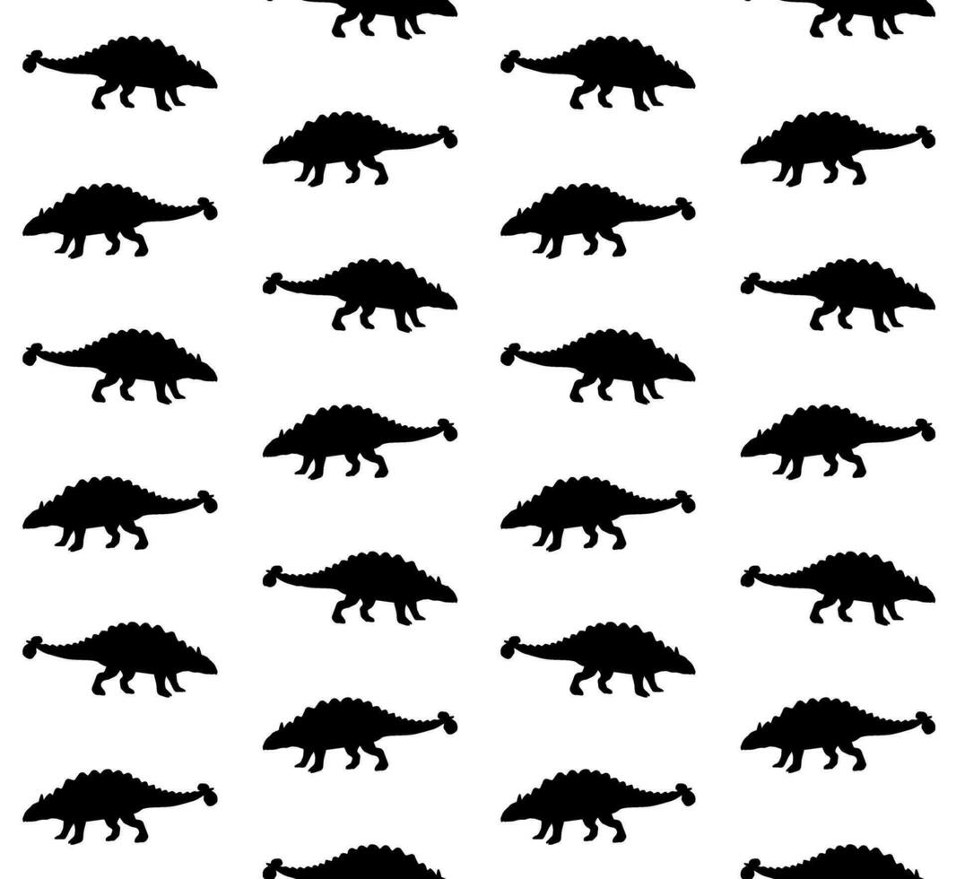Vector seamless pattern of hand drawn ankylosaurus silhouette