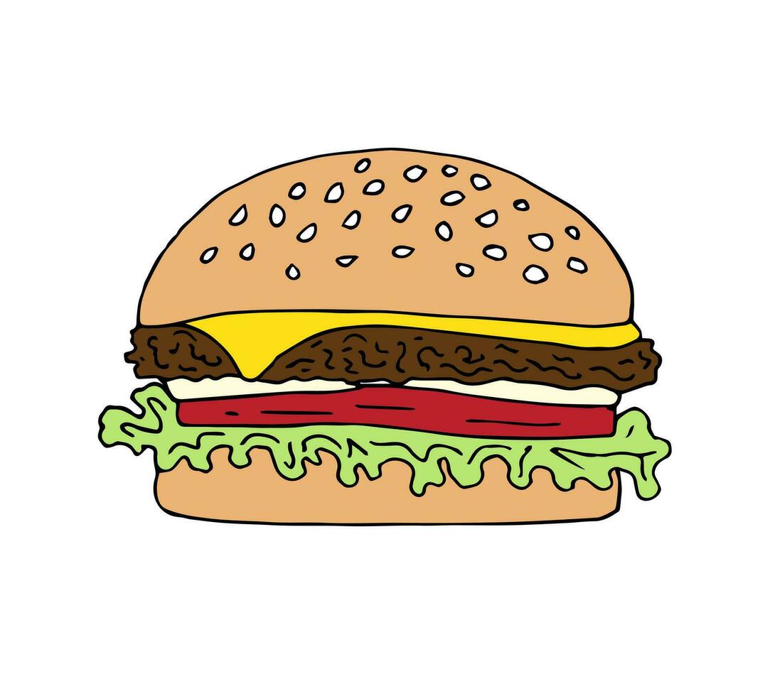 Vector hand drawn doodle sketch colored burger