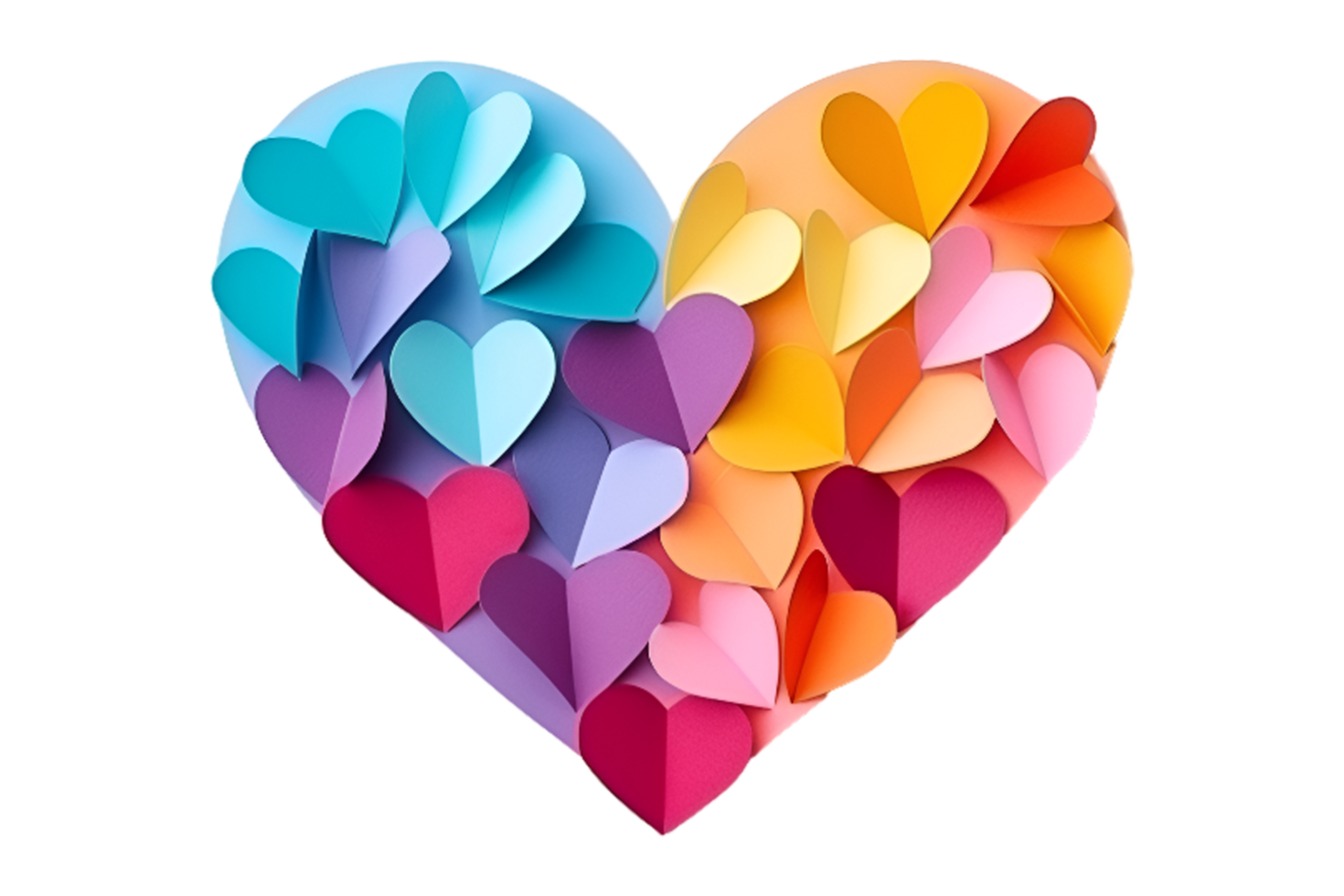 AI generated colorful heart made of paper hearts on transparent background png