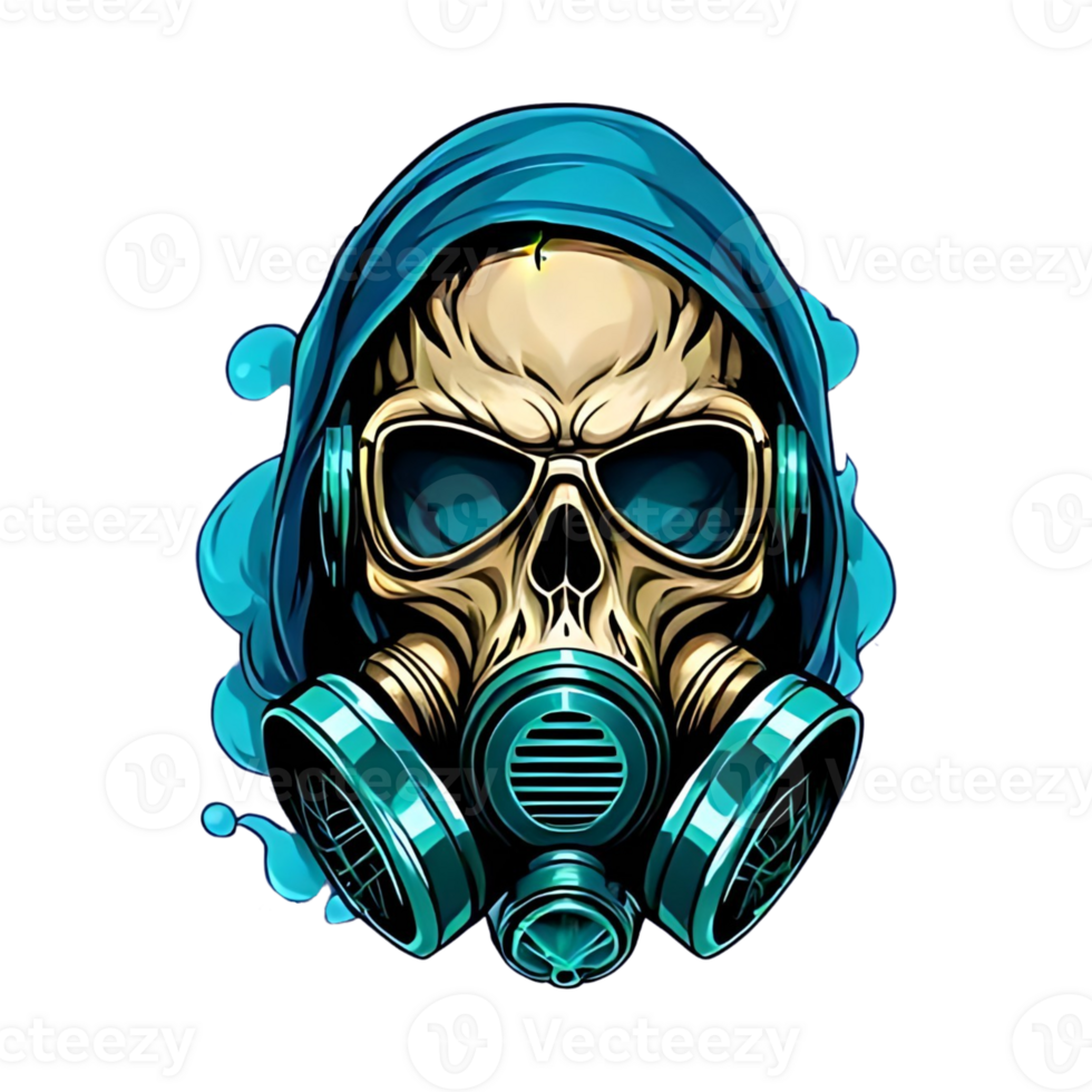 AI generated skull head wearing gas mask for print t-shirt png