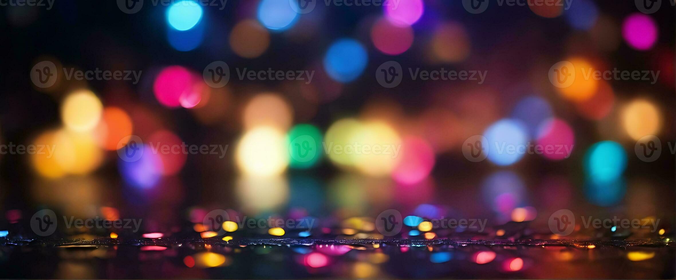 ai generado Brillantina bokeh Encendiendo efecto vistoso borroso resumen antecedentes cumpleaños aniversario bodas multicolor Bokeh, lloviendo luz, borroso luces, borroso arco iris confettis negro antecedentes foto