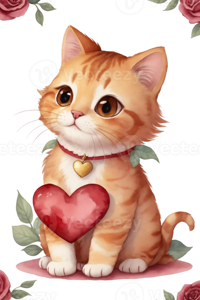 AI generated cute  red cat with a red heart graphics for lovers png