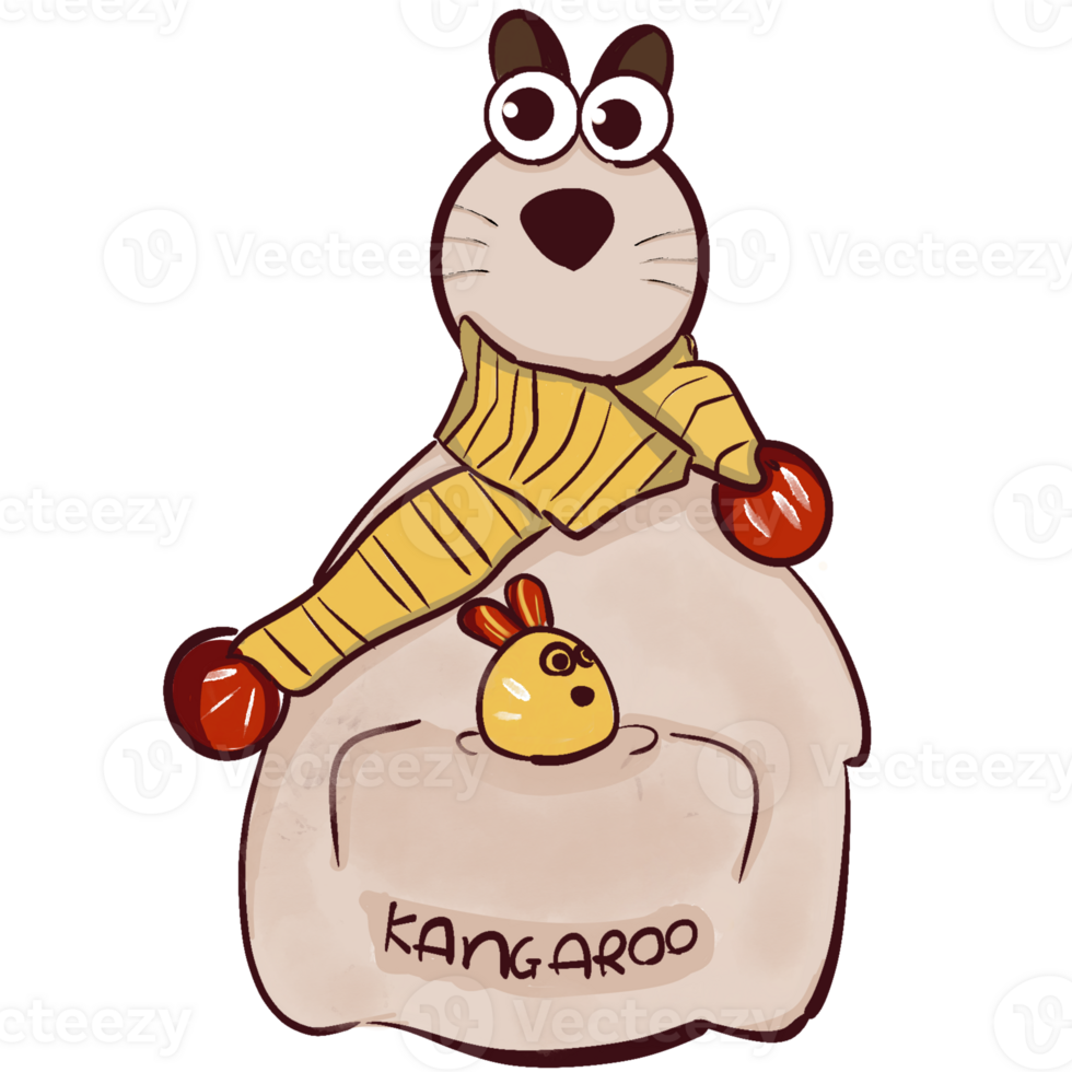 cute kangaroo with yellow scarf and big eyes png