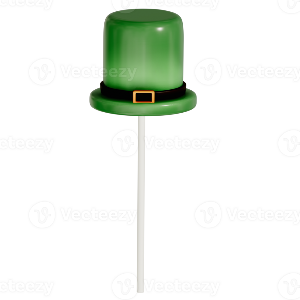 St. Patrick's day dessert Chocolate Mint leprechaun cake pop with shamrock on transparent background, 3D Rendering png