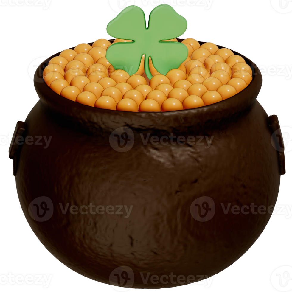 St. Patrick's Day dessert Chocolate Pots of Gold filled with Mousse on a transparent background, 3D Rendering png