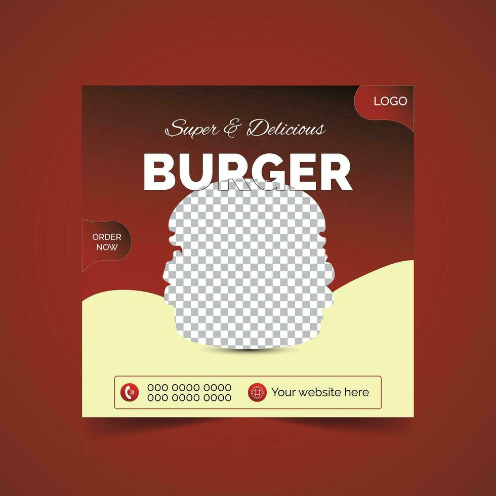 Super and delicious burger social media template vector