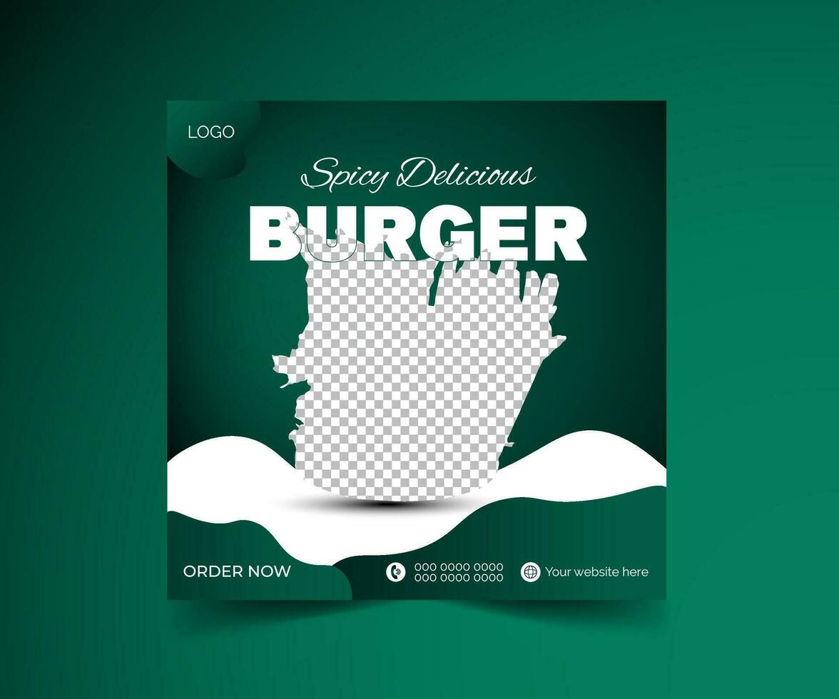 Spicy delicious burger social media template vector