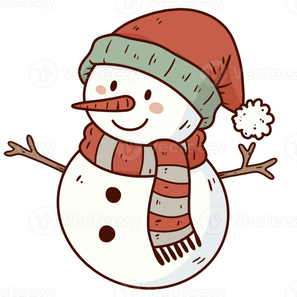 Snowman wear winter hat and scarf smile png