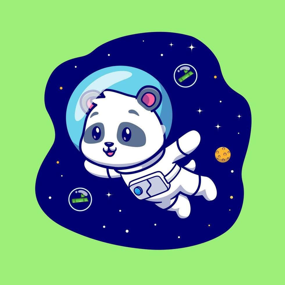 Cute Panda Astronaut Floating In Space Cartoon Vector Icon Illustration. Animal Science Icon Concept Isolated Premium Vector. Flat Cartoon Style