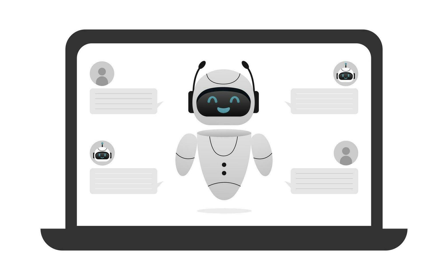 Chatbot neural network, AI servers and robots technology. Cute chatbot ai character. vector