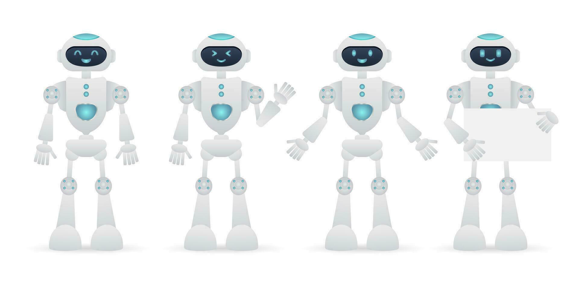 Robot, chat bot neural network, AI servers and robots technology. Set of cute robot ai character. vector
