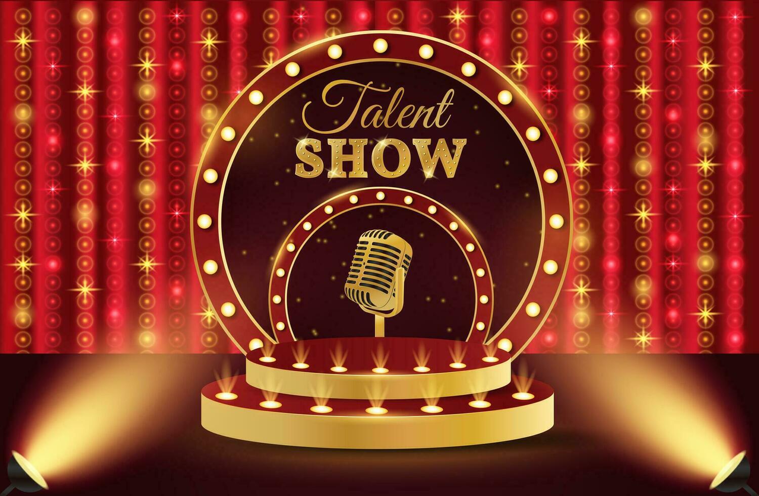 Show talent podium. 3d retro talent show podium with microphone. Show scene, stage, studio or room. vector