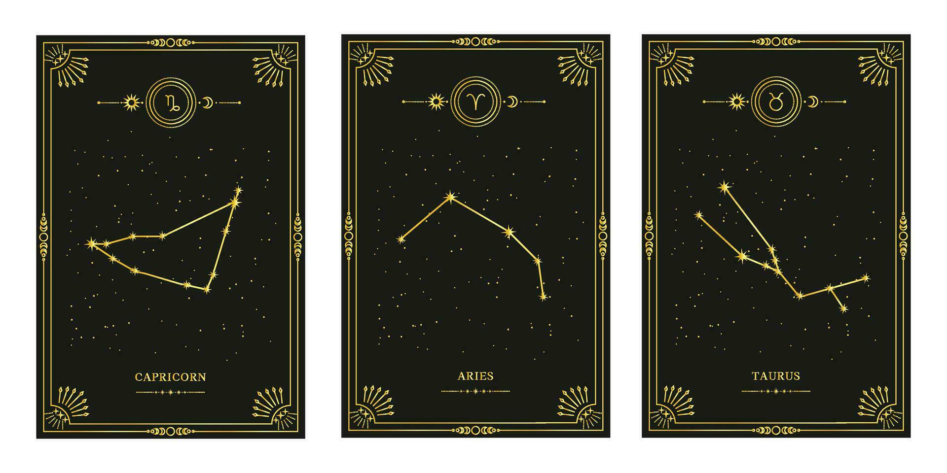 Celestial mystical zodiacal horoscope constellations. Zodiac astrology horoscope set. vector