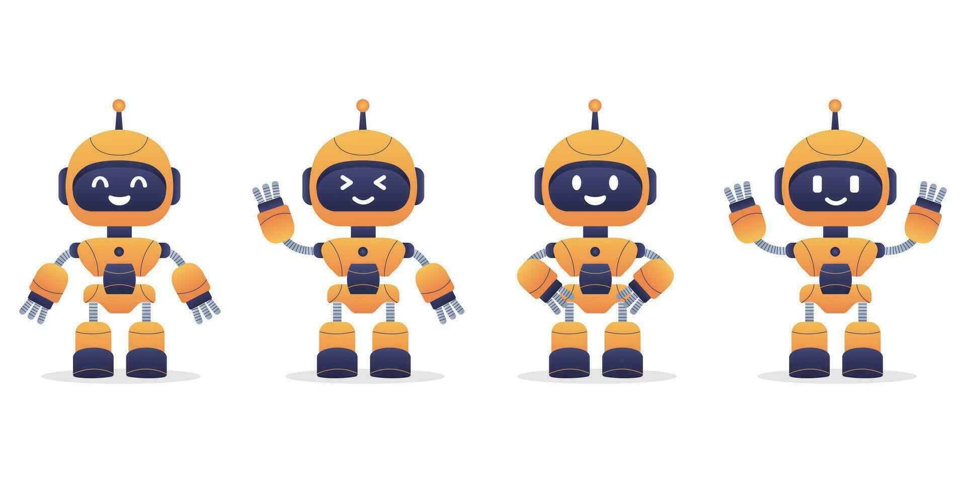 Robot, chat bot neural network, AI servers and robots technology. Set of cute robot ai character. vector