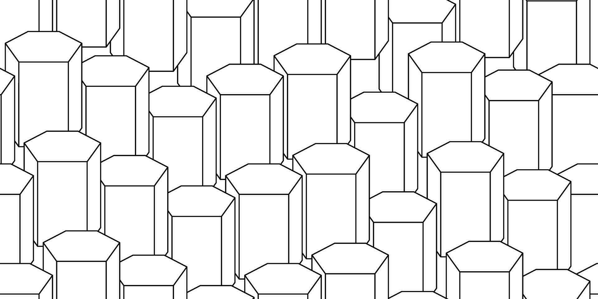 black white hexagonal prism seamless pattern vector