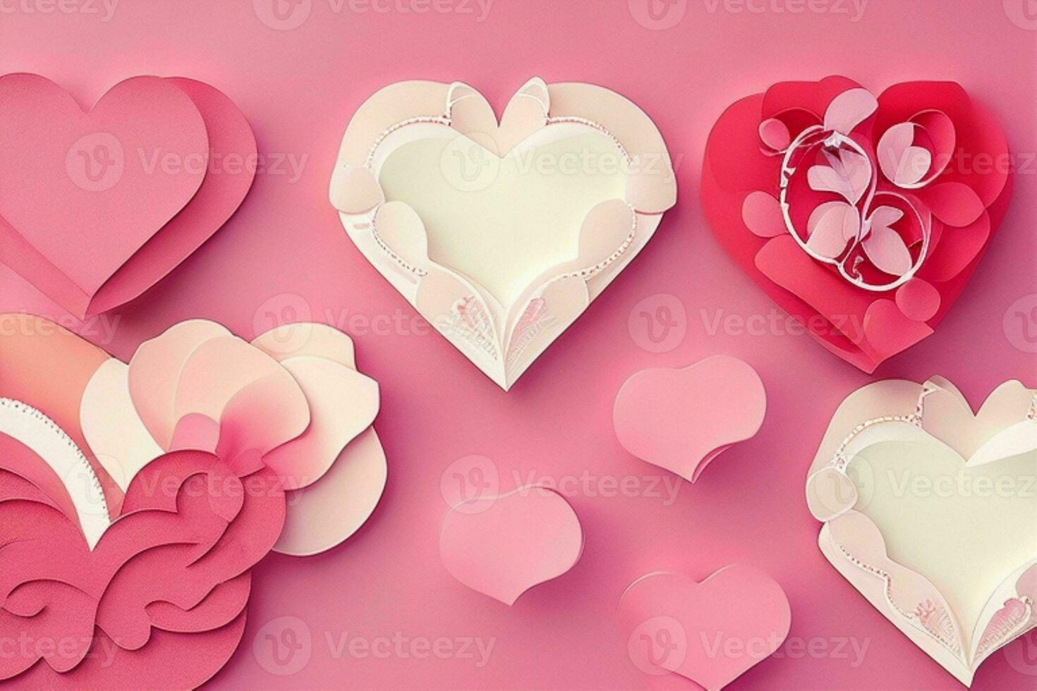AI generated Cute love paper cut style romantic scenery. Valentines Day. Mother's Day anniversary. Pro Photo