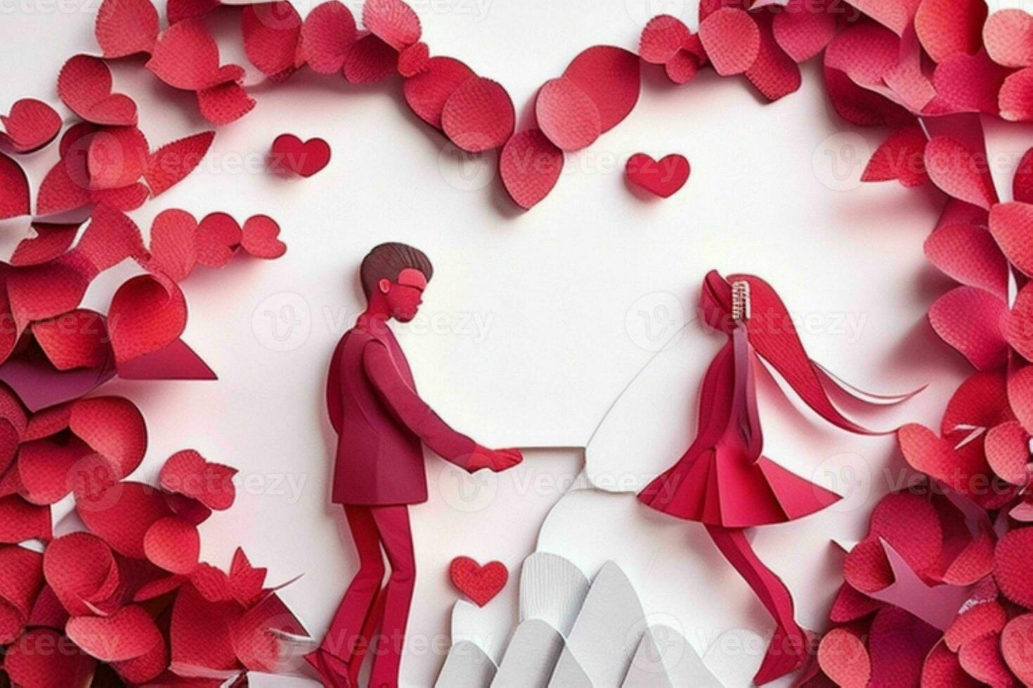 AI generated Cute love paper cut style romantic scenery. Valentines Day. Mother's Day anniversary. Pro Photo