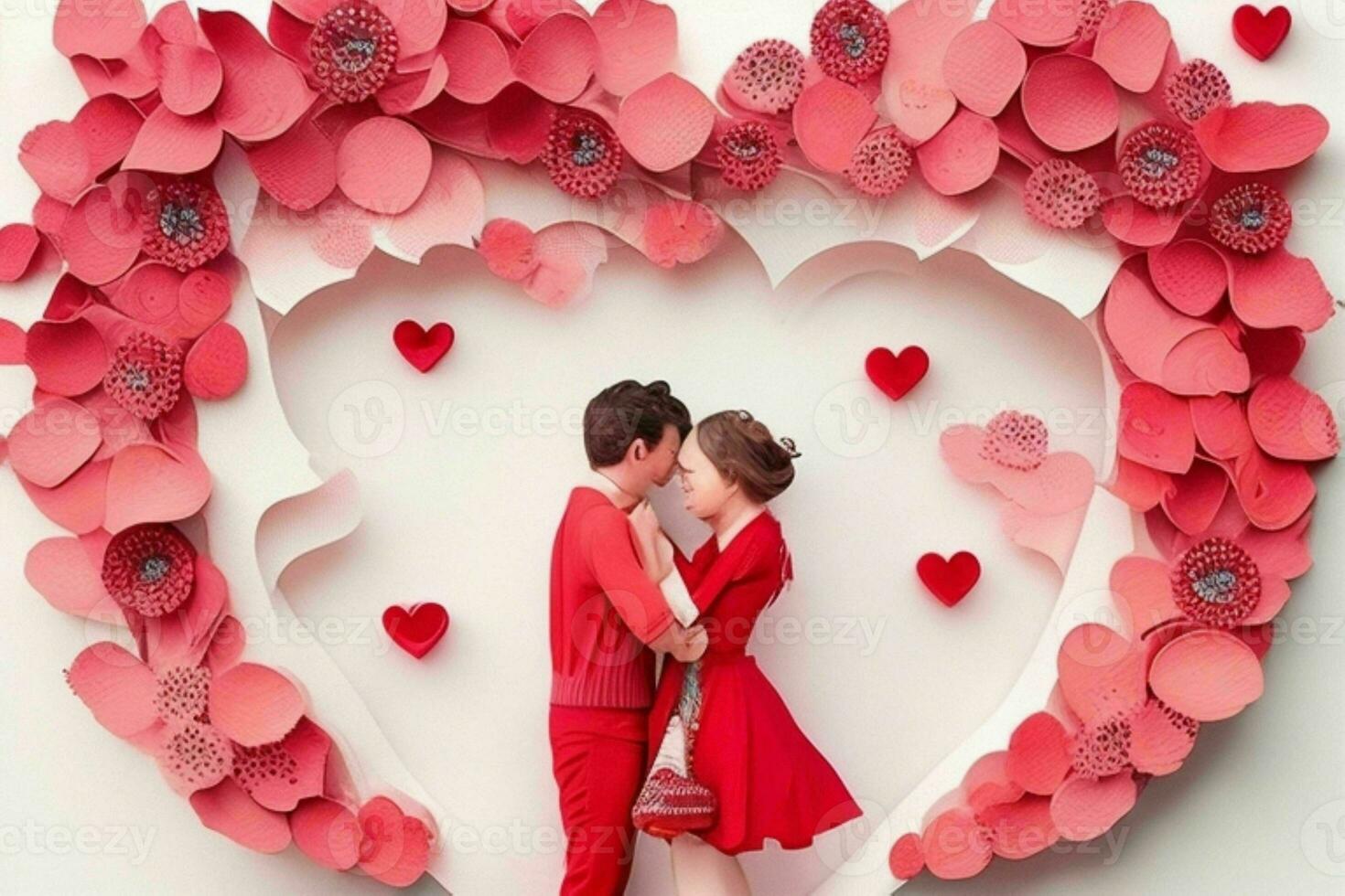 ai generado linda amor papel cortar estilo romántico escenario. san valentin día. de la madre día aniversario. Pro foto