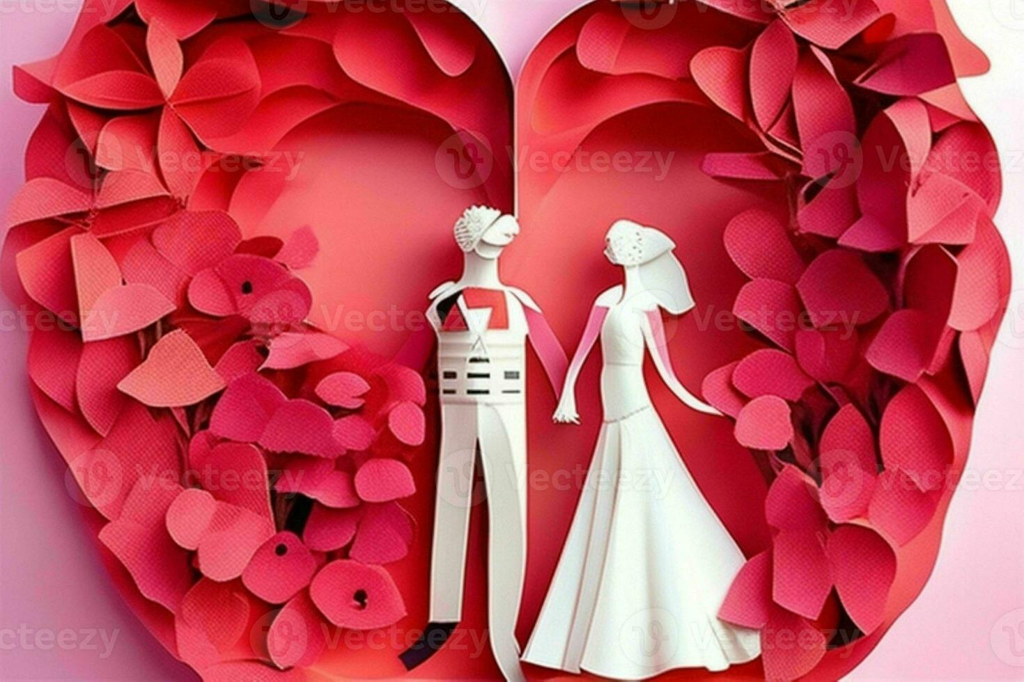 AI generated Cute love paper cut style romantic scenery. Valentines Day. Mother's Day anniversary. Pro Photo