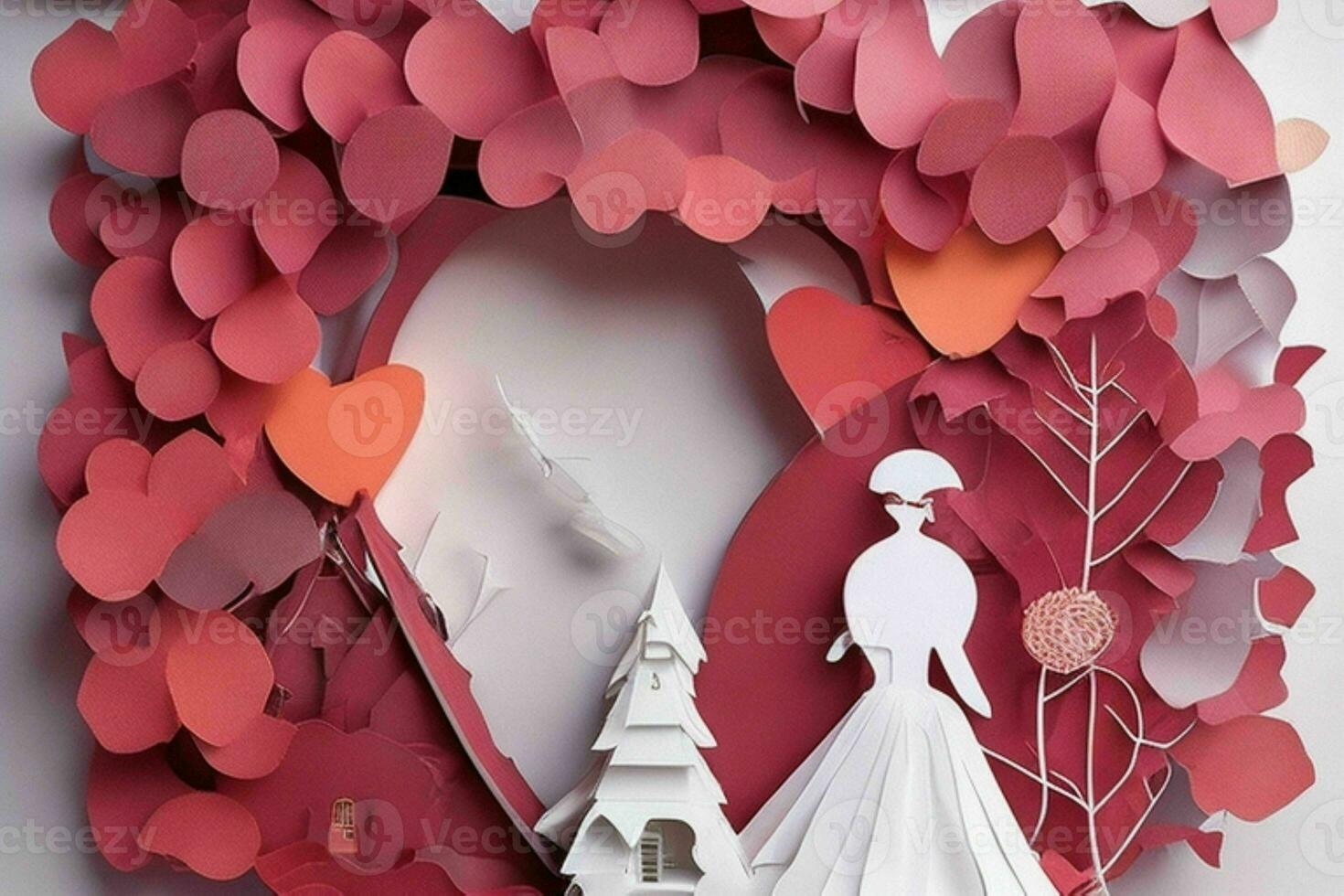 AI generated Cute love paper cut style romantic scenery. Valentines Day. Mother's Day anniversary. Pro Photo