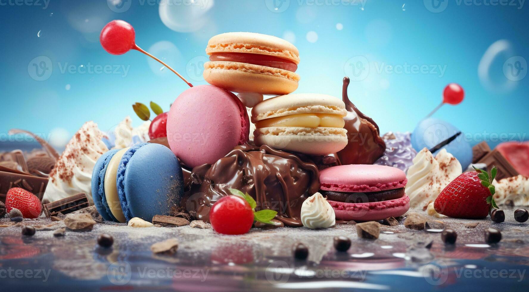 AI generated colored sweets on abstract background, colored candy on background, sweet cookies on colorful background, sweets wallpaper photo