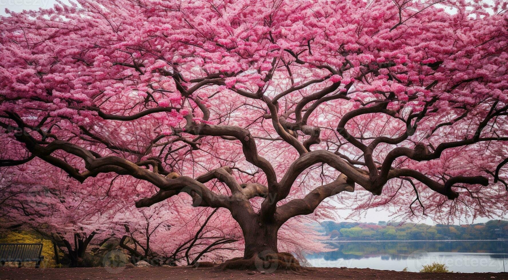 AI generated pink sakura in the japan, sakura tree background, pink tree background, sakura wallpaper, sakura in spring photo