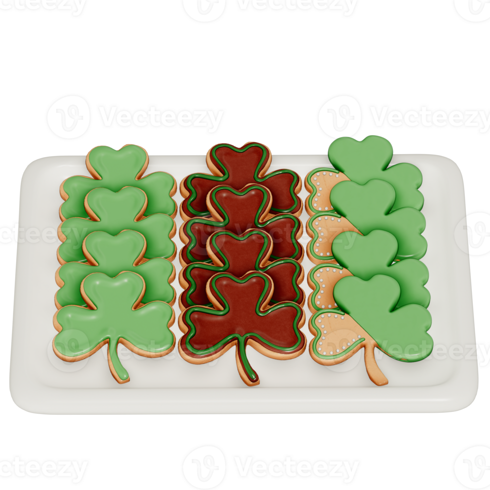 St. Patrick's Day dessert Chocolate Mint Shamrock cookies on transparent background, 3D Rendering png