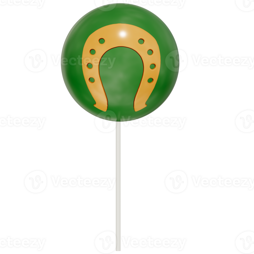 St. Patrick's day dessert Chocolate Mint cake pop with horseshoe on transparent background, 3D Rendering png