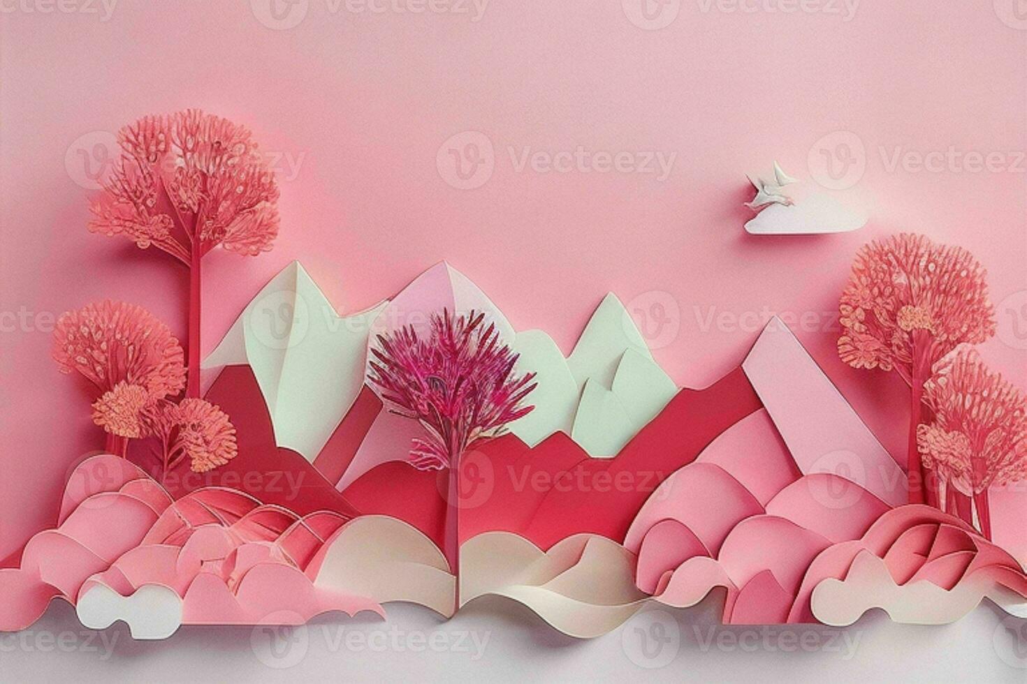 AI generated Colorful paper cut style flowers and leaves romantic scenery. Valentines Day. Mother's Day anniversary. Pro Photo