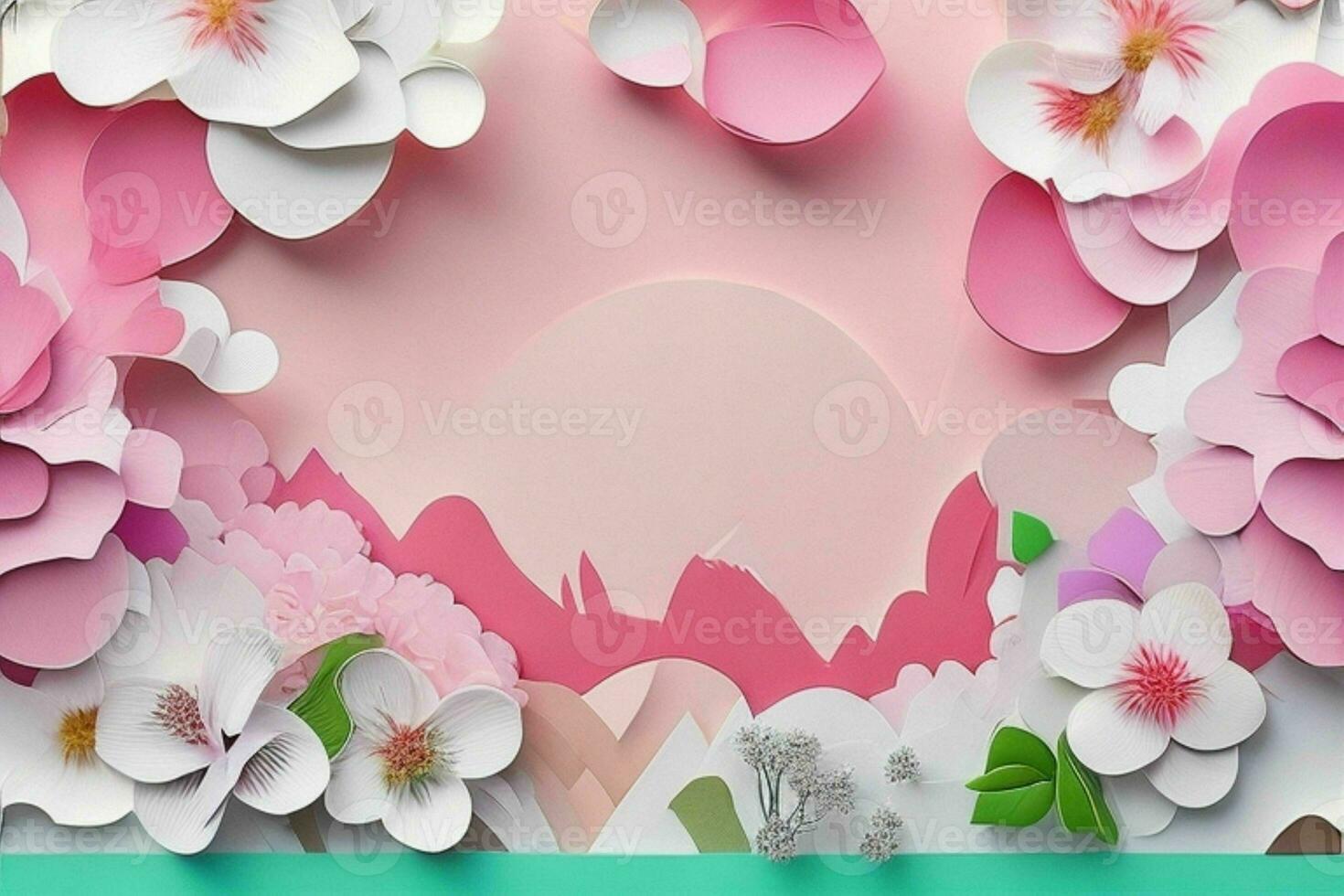 AI generated Colorful paper cut style flowers and leaves romantic scenery. Valentines Day. Mother's Day anniversary. Pro Photo
