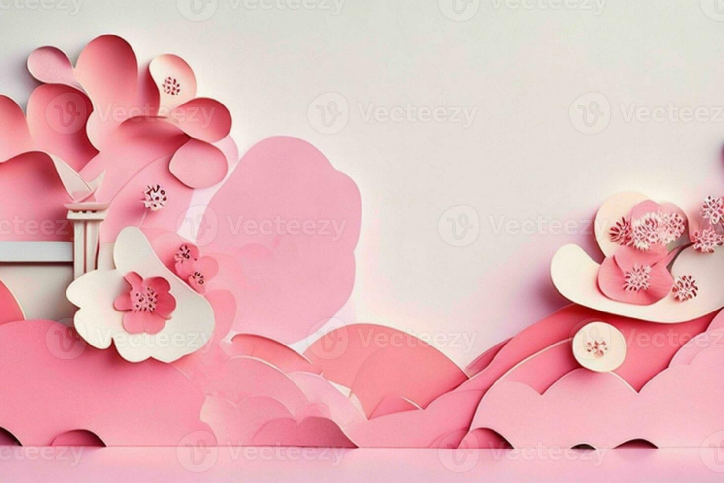 AI generated Colorful paper cut style flowers and leaves romantic scenery. Valentines Day. Mother's Day anniversary. Pro Photo