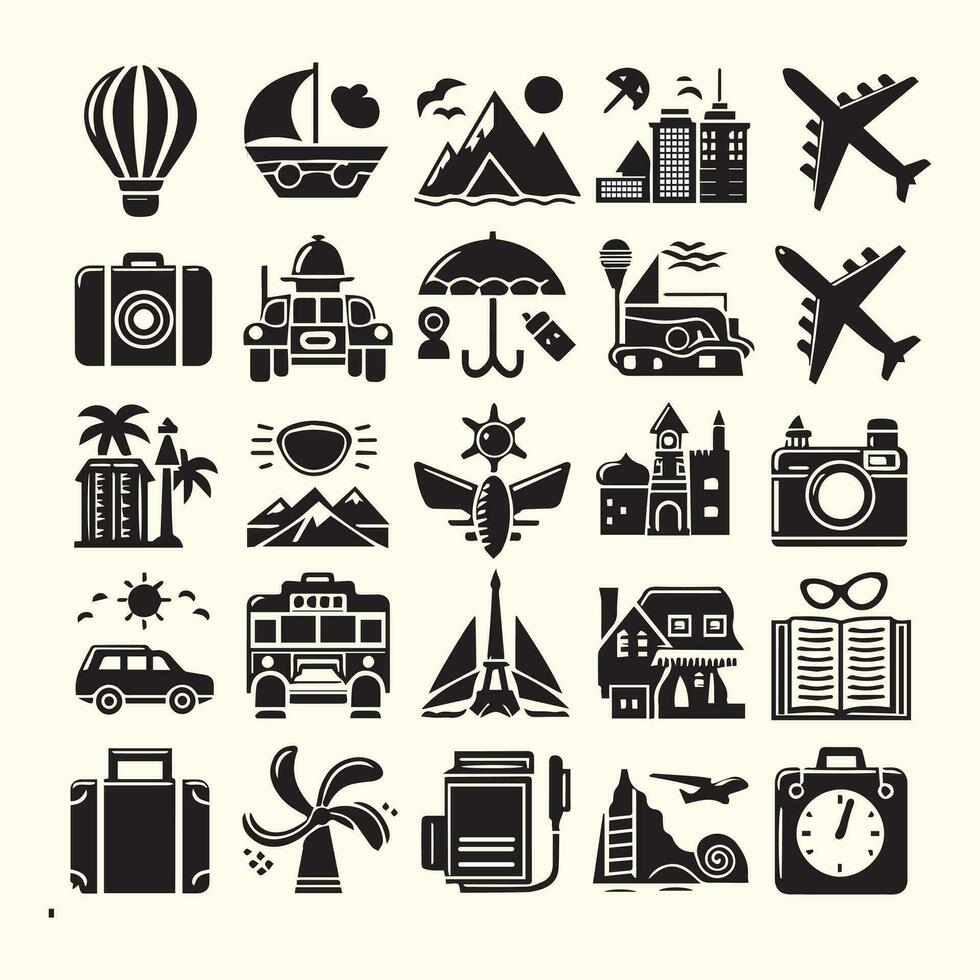 Set of icons for travel and tours. Icons for tours and travel. Vector icon for travel