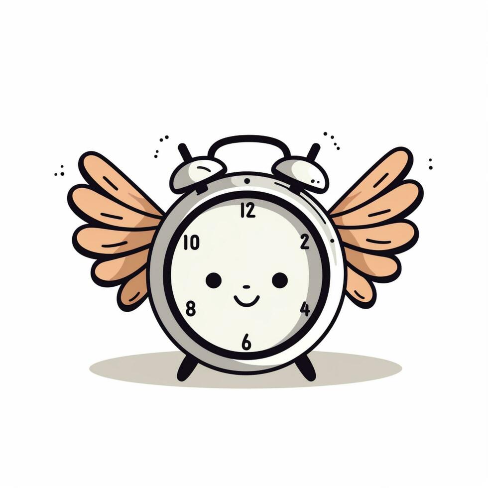 AI generated alarm clock with wings doodle smiling vector photo